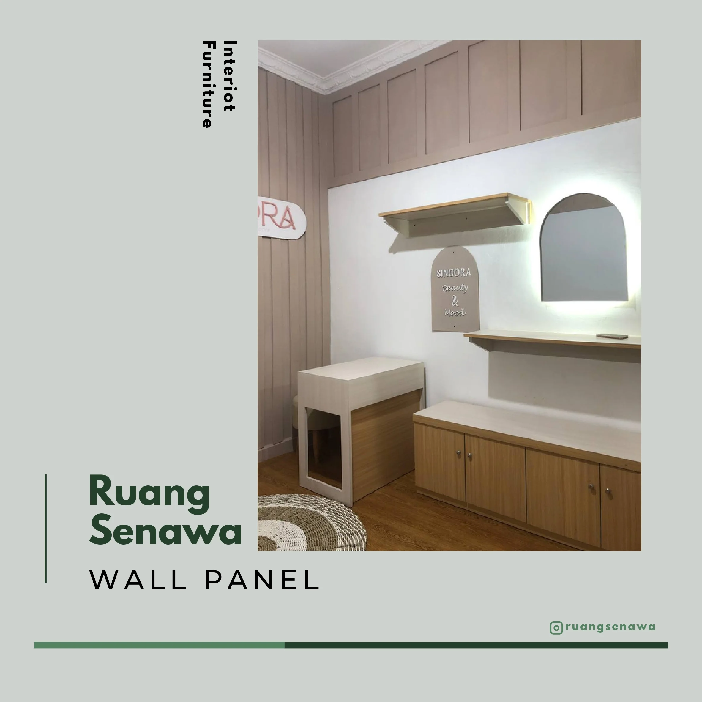 Sinoora Beauty & Mood Retail Store — Dekorasi dinding aesthetic interior toko kecantikan Sinoora Beauty Kota Palu Ruang Senawa